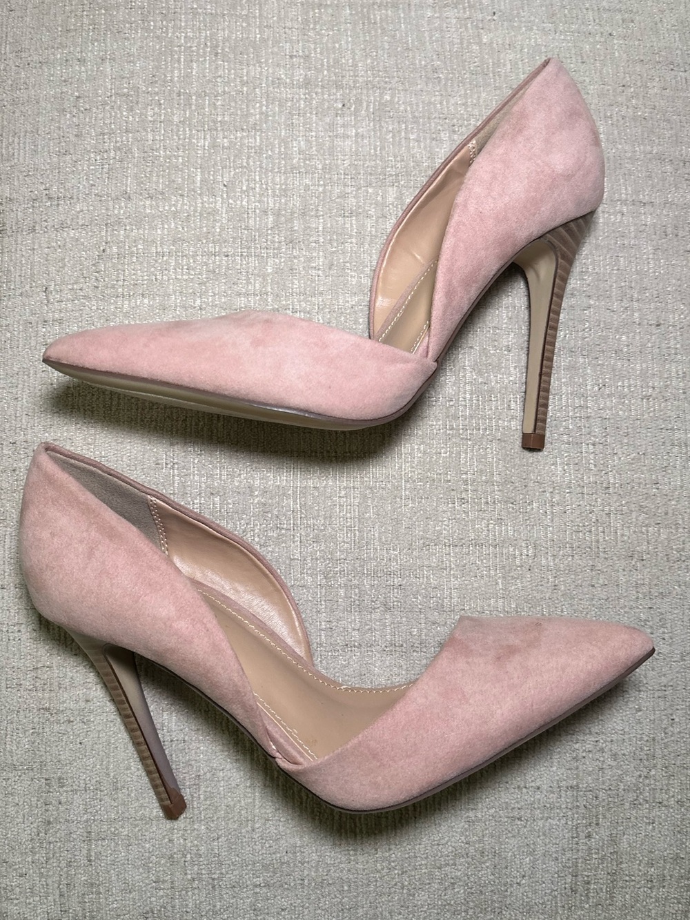 Blush Pink 7.5 Faux Suede D’Orsay Stiletto Pumps Heels Women Neutral Office Chic - Picture 5 of 12